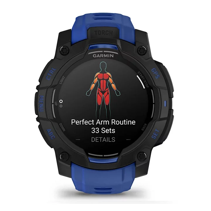 garmin Instinct 3 amoled 47mm black blue 010-02936-03 frontale garmin Instinct 3 amoled 47mm black blue 010-02936-03 frontale